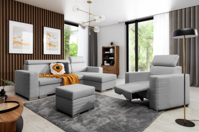Fun Möbel Ecksofa Schlafsofa CANTON in Stoff inkl. Hocker und Sessel, Kopfstützen verstellbar, inkl. Bettkasten von Fun Möbel