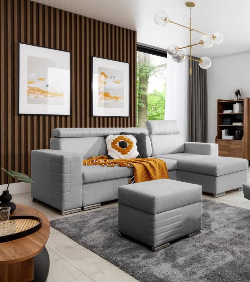 Fun Möbel Ecksofa Schlafsofa CANTON in Stoff inkl. Polsterhocker, Rundumbezug, Polsterhocker mit Stauraum von Fun Möbel