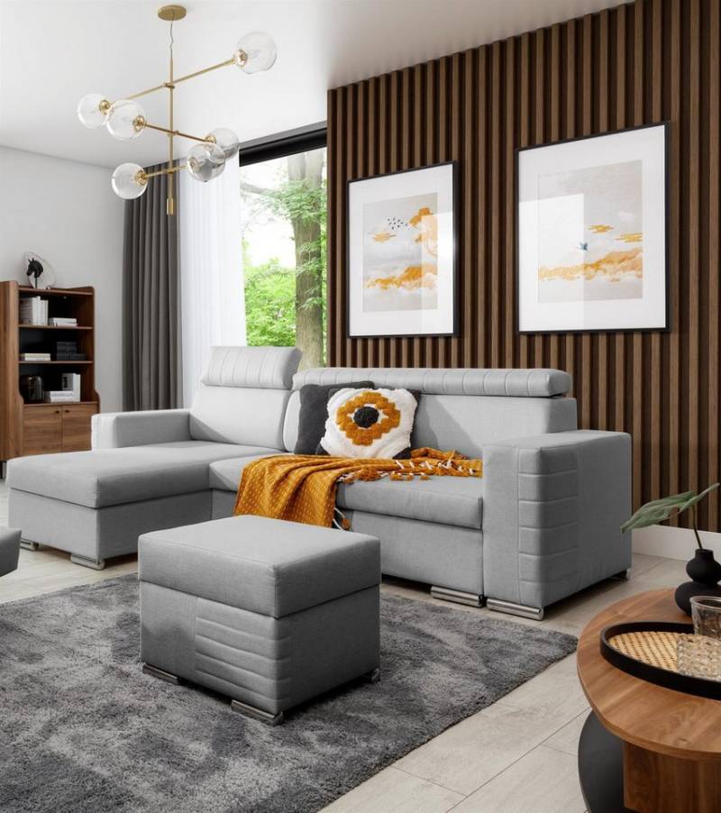 Fun Möbel Ecksofa Schlafsofa CANTON in Stoff inkl. Polsterhocker, Rundumbezug, Polsterhocker mit Stauraum von Fun Möbel