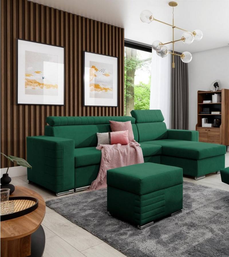 Fun Möbel Ecksofa Schlafsofa CANTON in Stoff inkl. Polsterhocker, Rundumbezug, Polsterhocker mit Stauraum von Fun Möbel