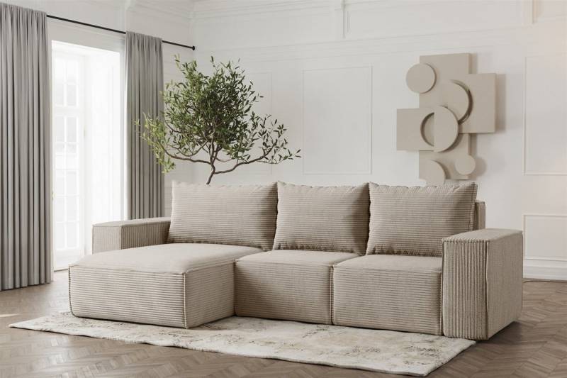Fun Möbel Ecksofa Schlafsofa ESTELLE in Stoff, Ottomane Links oder Rechts, Rücken echt Bezogen von Fun Möbel