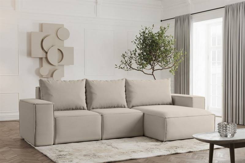 Fun Möbel Ecksofa Schlafsofa ESTELLE in Stoff, Ottomane Links oder Rechts, Rücken echt Bezogen von Fun Möbel