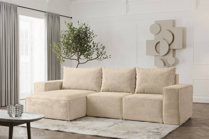 Fun Möbel Ecksofa Schlafsofa ESTELLE in Stoff, Ottomane Links oder Rechts, Rücken echt Bezogen von Fun Möbel