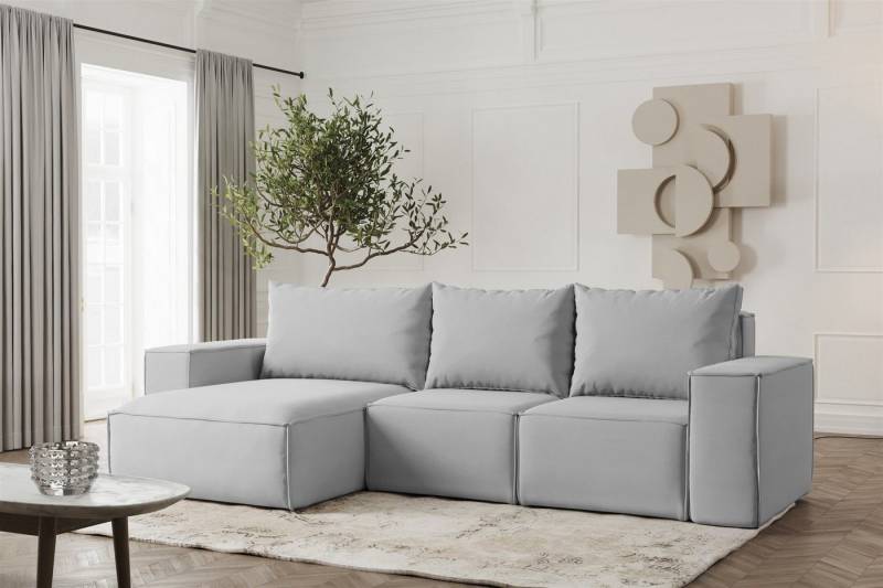 Fun Möbel Ecksofa Schlafsofa ESTELLE in Stoff, Ottomane Links oder Rechts, Rücken echt Bezogen von Fun Möbel