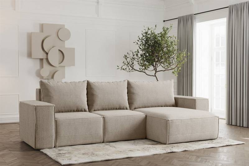 Fun Möbel Ecksofa Schlafsofa ESTELLE in Stoff, Ottomane Links oder Rechts, Rücken echt Bezogen von Fun Möbel
