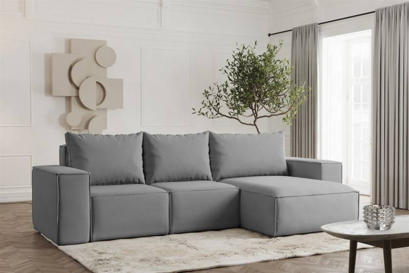 Fun Möbel Ecksofa Schlafsofa ESTELLE in Stoff, Ottomane Links oder Rechts, Rücken echt Bezogen von Fun Möbel