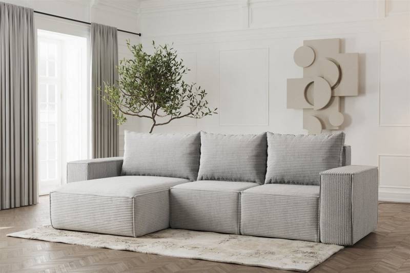 Fun Möbel Ecksofa Schlafsofa ESTELLE in Stoff, Ottomane Links oder Rechts, Rücken echt Bezogen von Fun Möbel