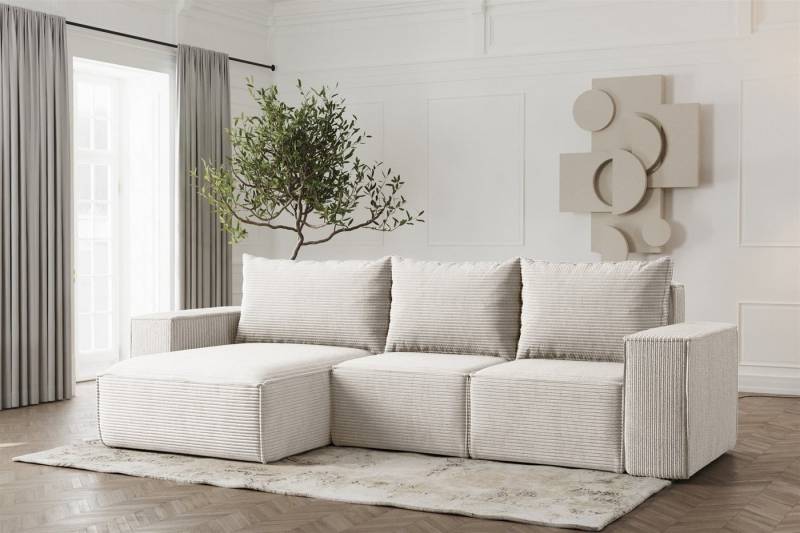 Fun Möbel Ecksofa Schlafsofa ESTELLE in Stoff, Ottomane Links oder Rechts, Rücken echt Bezogen von Fun Möbel