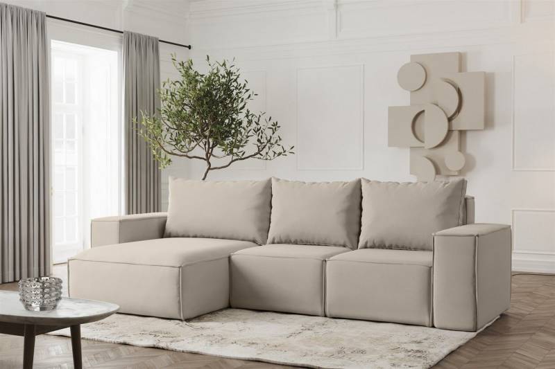 Fun Möbel Ecksofa Schlafsofa ESTELLE in Stoff, Ottomane Links oder Rechts, Rücken echt Bezogen von Fun Möbel