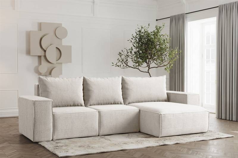 Fun Möbel Ecksofa Schlafsofa ESTELLE in Stoff, Ottomane Links oder Rechts, Rücken echt Bezogen von Fun Möbel