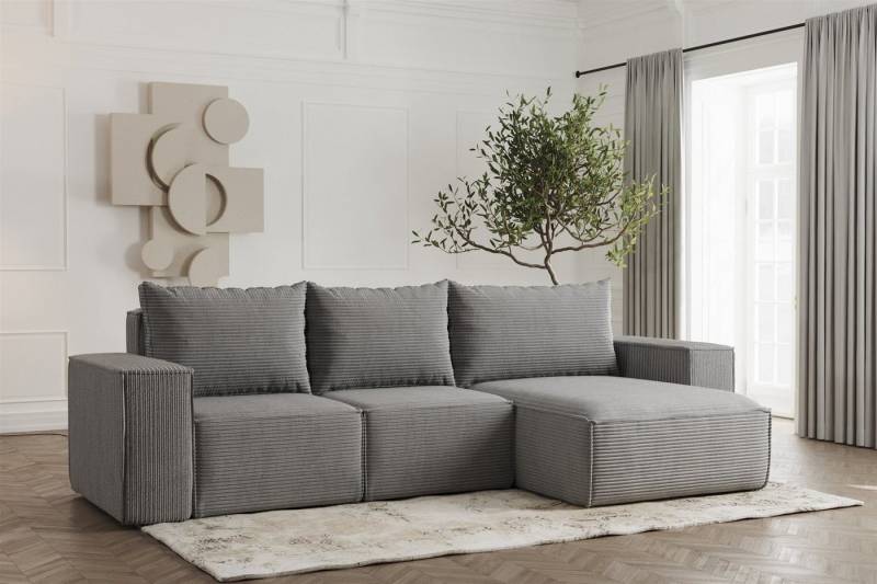Fun Möbel Ecksofa Schlafsofa ESTELLE in Stoff, Ottomane Links oder Rechts, Rücken echt Bezogen von Fun Möbel