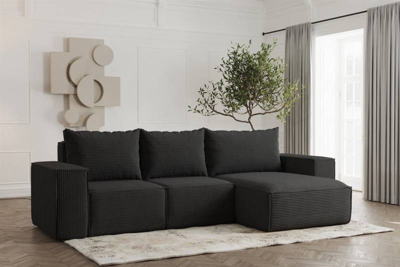Fun Möbel Ecksofa Schlafsofa ESTELLE in Stoff, Ottomane Links oder Rechts, Rücken echt Bezogen von Fun Möbel