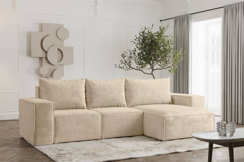 Fun Möbel Ecksofa Schlafsofa ESTELLE in Stoff, Ottomane Links oder Rechts, Rücken echt Bezogen von Fun Möbel