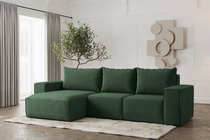Fun Möbel Ecksofa Schlafsofa ESTELLE in Stoff, Ottomane Links oder Rechts, Rücken echt Bezogen von Fun Möbel