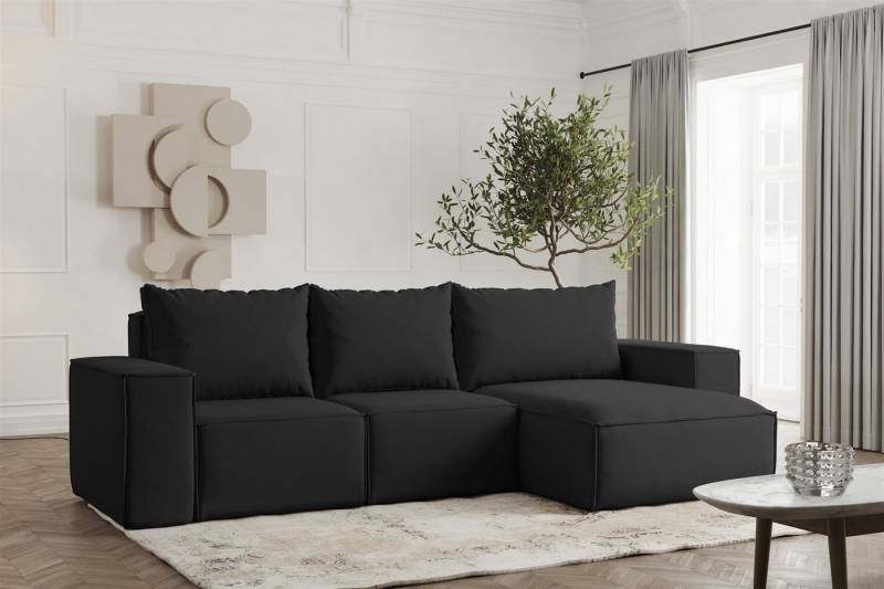 Fun Möbel Ecksofa Schlafsofa ESTELLE in Stoff, Ottomane Links oder Rechts, Rücken echt Bezogen von Fun Möbel