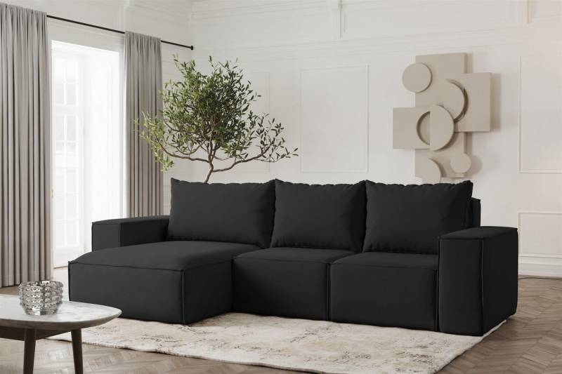 Fun Möbel Ecksofa Schlafsofa ESTELLE in Stoff, Ottomane Links oder Rechts, Rücken echt Bezogen von Fun Möbel