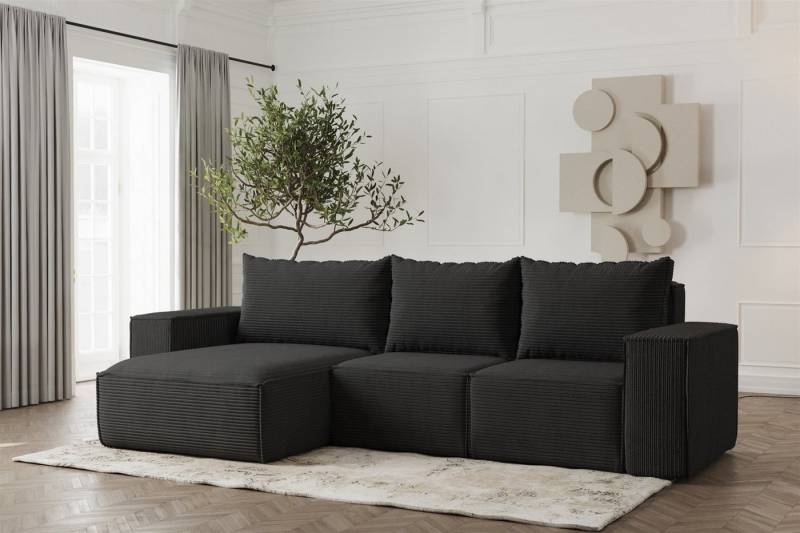 Fun Möbel Ecksofa Schlafsofa ESTELLE in Stoff, Ottomane Links oder Rechts, Rücken echt Bezogen von Fun Möbel
