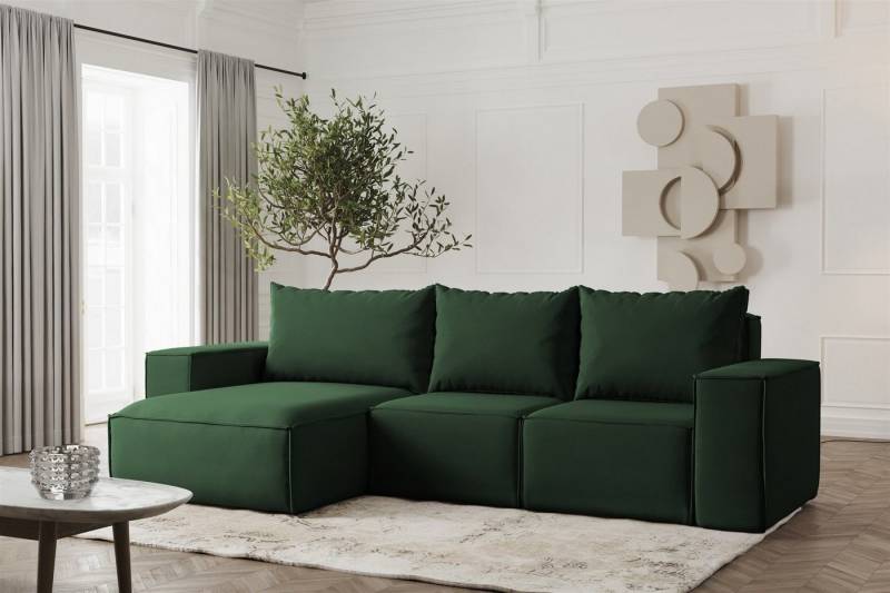 Fun Möbel Ecksofa Schlafsofa ESTELLE in Stoff, Ottomane Links oder Rechts, Rücken echt Bezogen von Fun Möbel