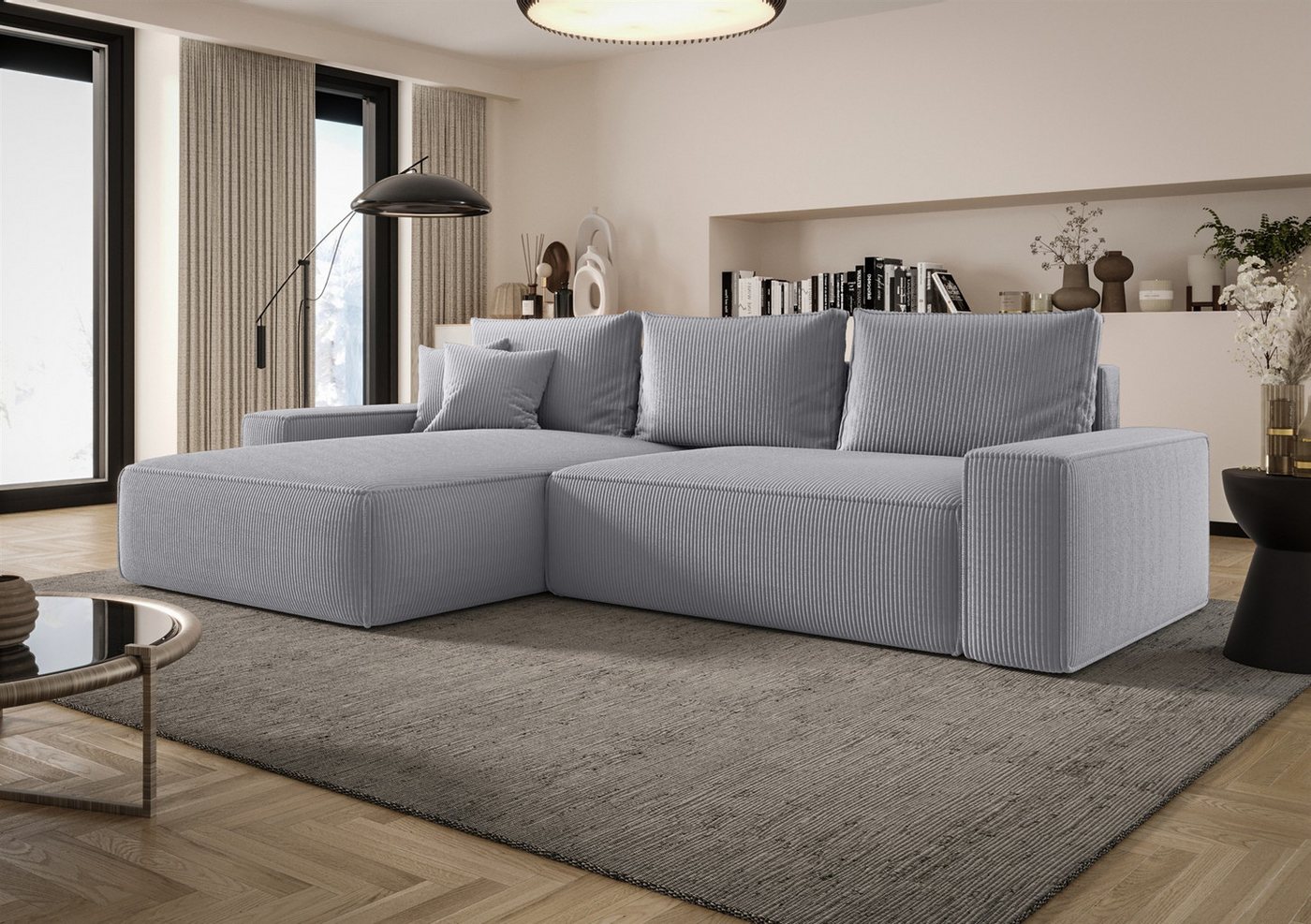 Fun Möbel Ecksofa Schlafsofa FUN AMIDA mit Ottomane in Stoff Poso, mit Bettkasten von Fun Möbel