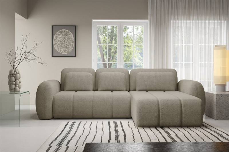 Fun Möbel Ecksofa Schlafsofa FUN BORJA mit Ottomane in Stoff Quelle, inkl. Bettkasten, 3 Zierkissen und 3 Rückenkissen, ausziehbare Liegefläche und Rundumbezug von Fun Möbel