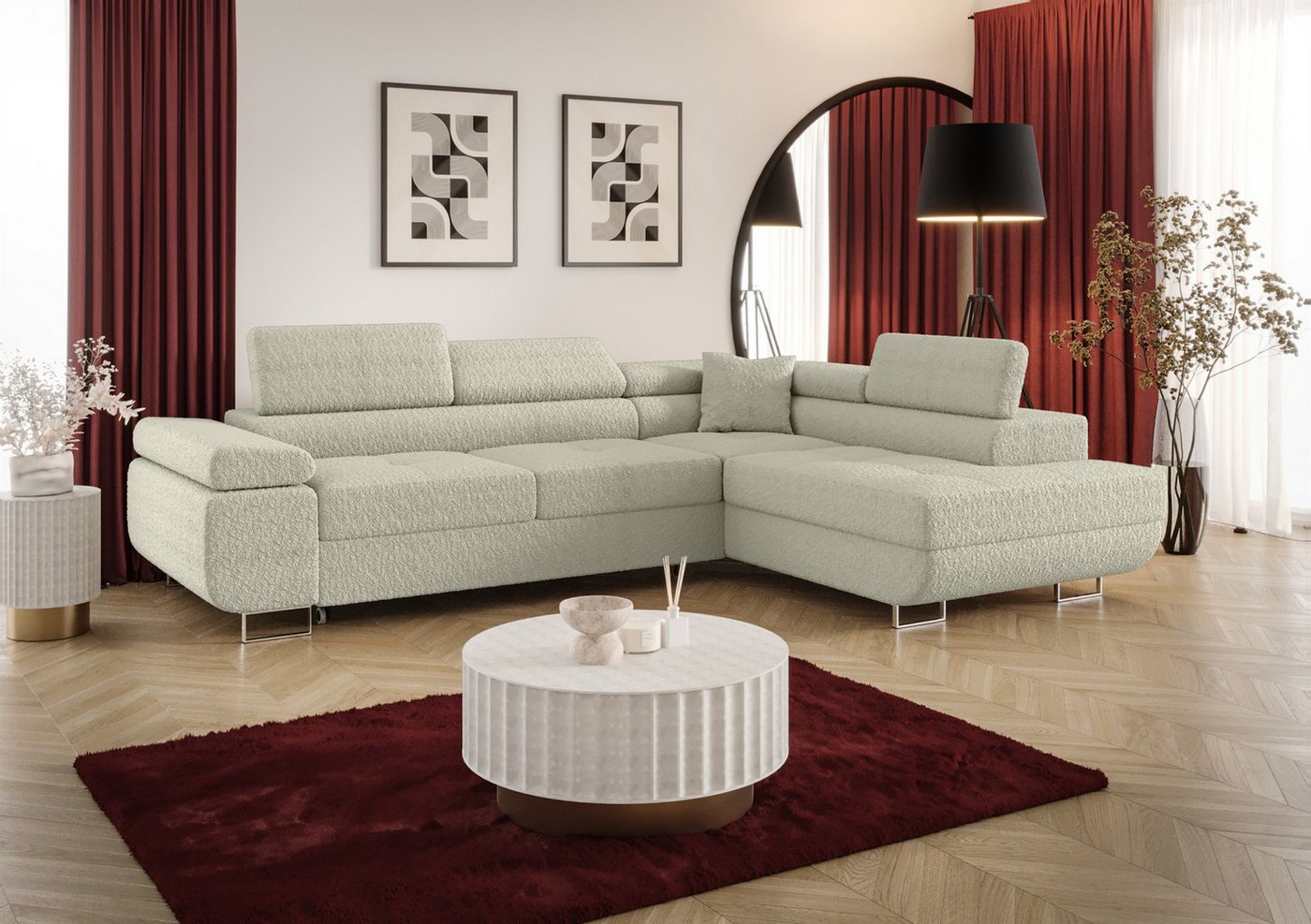 Fun Möbel Ecksofa Schlafsofa FUN MARIKO mit Ottomane in Stoff, Kopfstützen verstellbar Fun Möbel Ecksofa Schlafsofa FUN MARIKO mit Ottomane in Stoff, Kopfstützen verstellbar von Fun Möbel