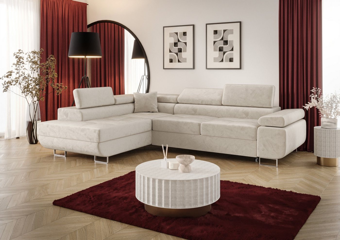 Fun Möbel Ecksofa Schlafsofa FUN MARIKO mit Ottomane in Stoff, Kopfstützen verstellbar Fun Möbel Ecksofa Schlafsofa FUN MARIKO mit Ottomane in Stoff, Kopfstützen verstellbar von Fun Möbel