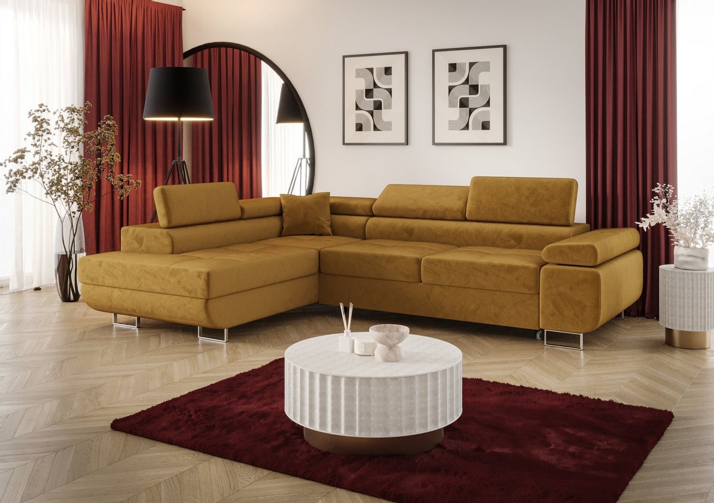 Fun Möbel Ecksofa Schlafsofa FUN MARIKO mit Ottomane in Stoff, Kopfstützen verstellbar Fun Möbel Ecksofa Schlafsofa FUN MARIKO mit Ottomane in Stoff, Kopfstützen verstellbar von Fun Möbel