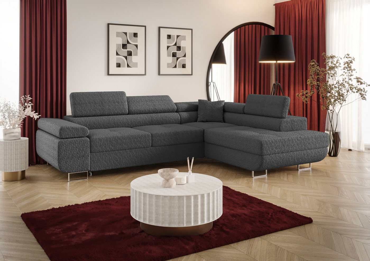 Fun Möbel Ecksofa Schlafsofa FUN MARIKO mit Ottomane in Stoff, Kopfstützen verstellbar von Fun Möbel