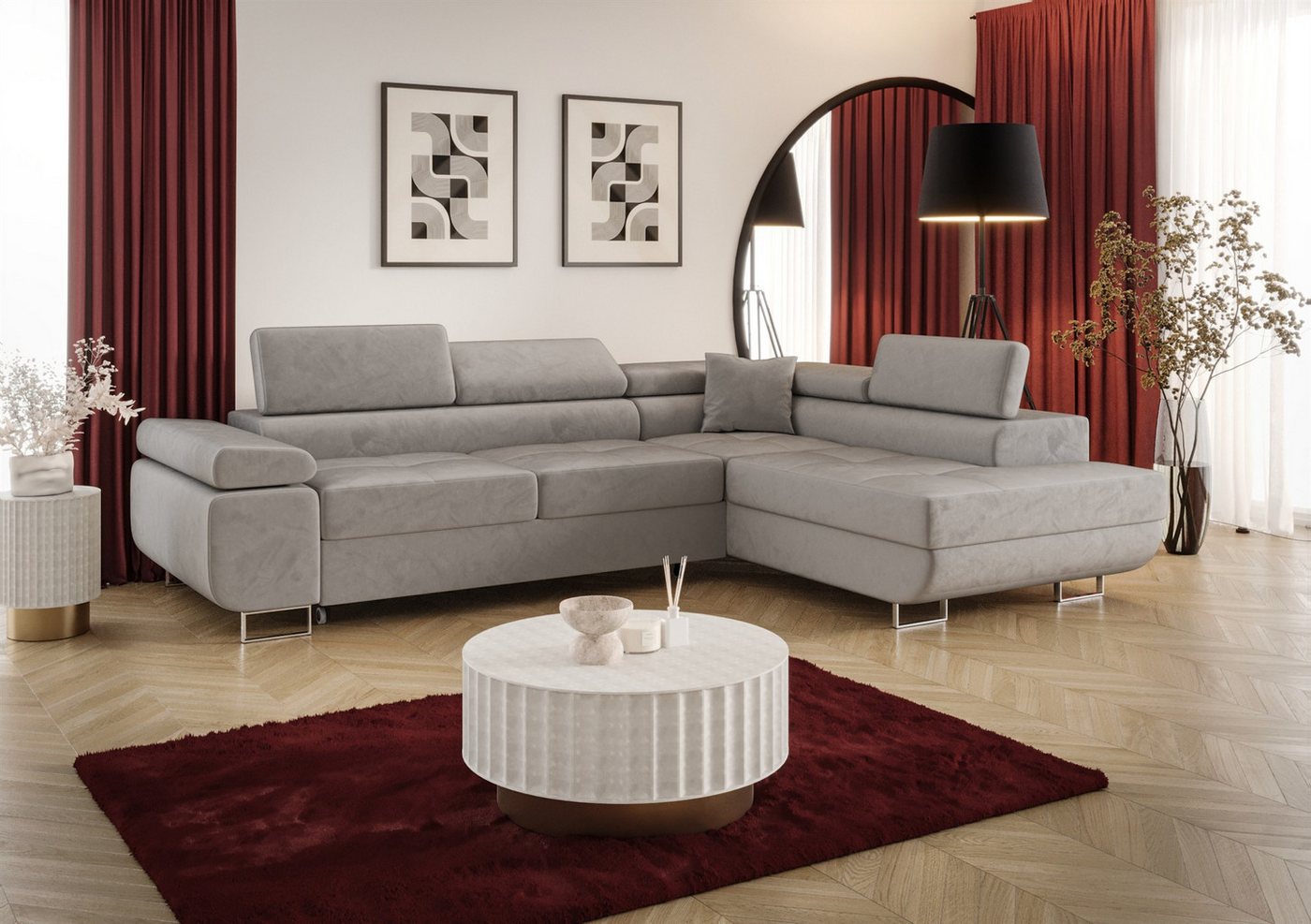 Fun Möbel Ecksofa Schlafsofa FUN MARIKO mit Ottomane in Stoff, Kopfstützen verstellbar Fun Möbel Ecksofa Schlafsofa FUN MARIKO mit Ottomane in Stoff, Kopfstützen verstellbar von Fun Möbel
