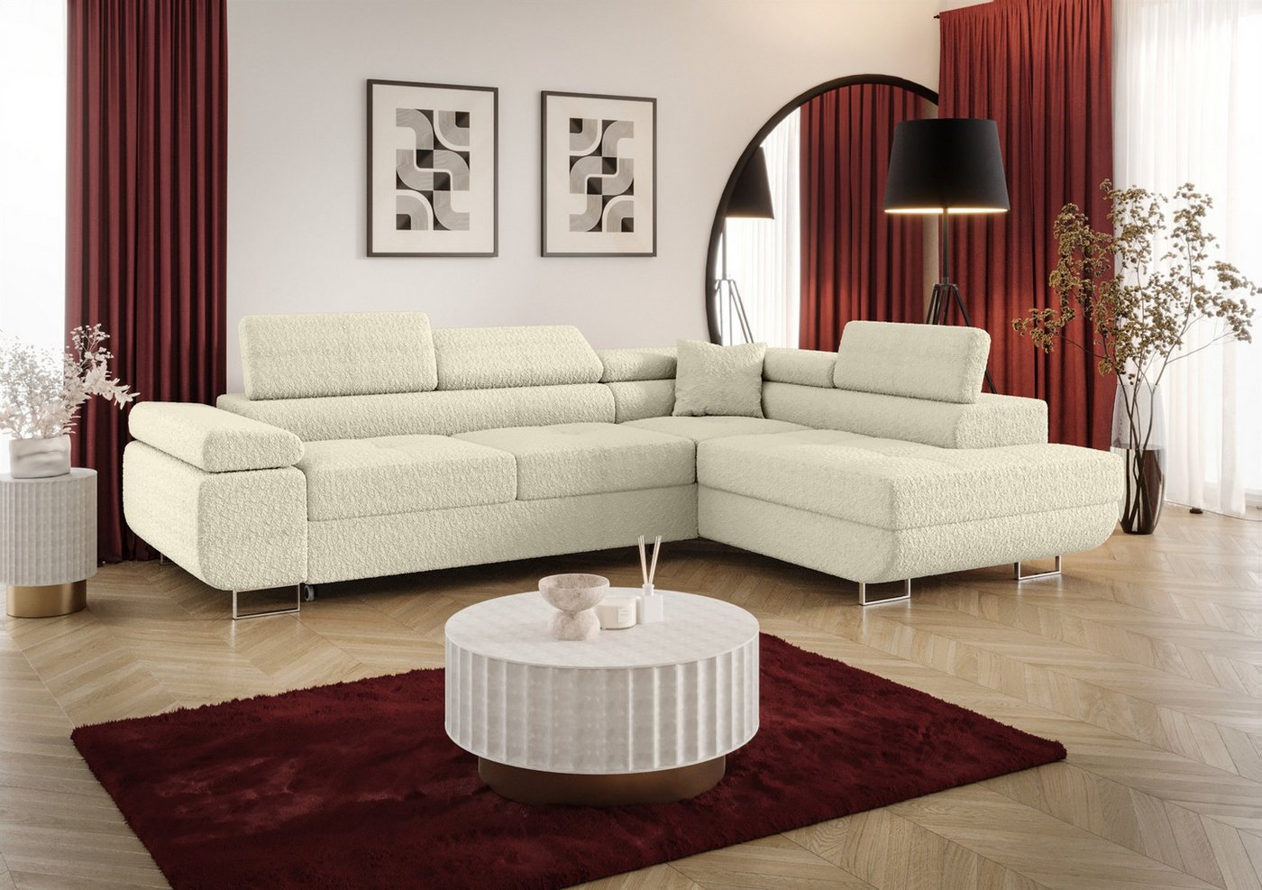 Fun Möbel Ecksofa Schlafsofa FUN MARIKO mit Ottomane in Stoff, Kopfstützen verstellbar Fun Möbel Ecksofa Schlafsofa FUN MARIKO mit Ottomane in Stoff, Kopfstützen verstellbar von Fun Möbel