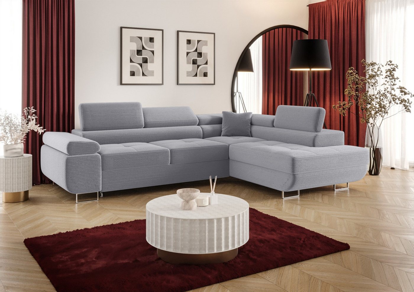 Fun Möbel Ecksofa Schlafsofa FUN MARIKO mit Ottomane in Stoff, Kopfstützen verstellbar Fun Möbel Ecksofa Schlafsofa FUN MARIKO mit Ottomane in Stoff, Kopfstützen verstellbar von Fun Möbel