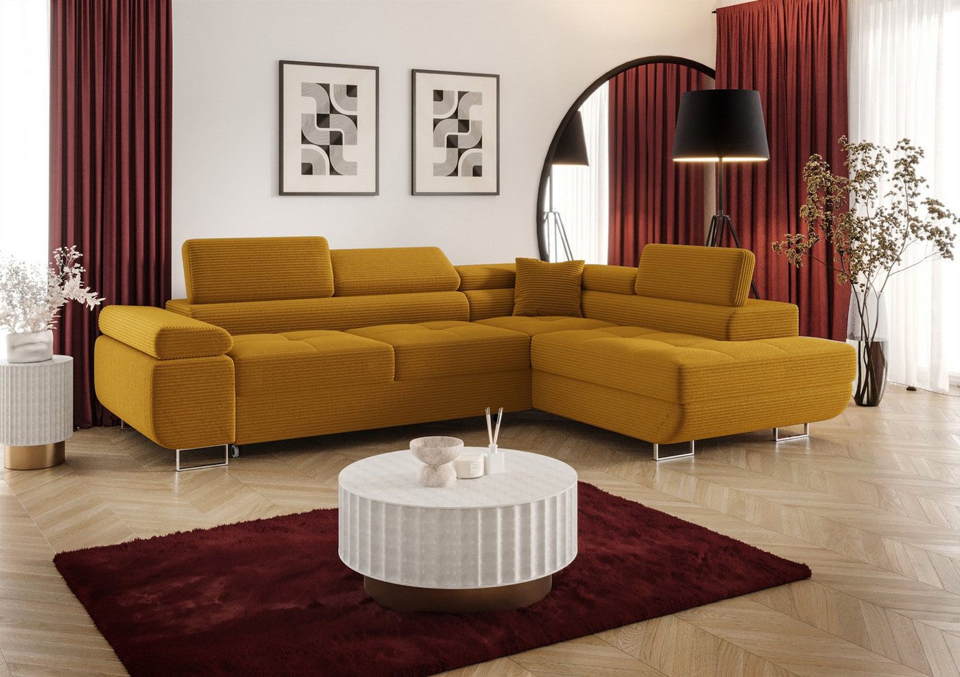 Fun Möbel Ecksofa Schlafsofa FUN MARIKO mit Ottomane in Stoff, Kopfstützen verstellbar Fun Möbel Ecksofa Schlafsofa FUN MARIKO mit Ottomane in Stoff, Kopfstützen verstellbar von Fun Möbel
