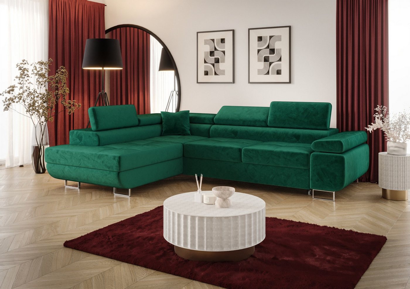 Fun Möbel Ecksofa Schlafsofa FUN MARIKO mit Ottomane in Stoff, Kopfstützen verstellbar Fun Möbel Ecksofa Schlafsofa FUN MARIKO mit Ottomane in Stoff, Kopfstützen verstellbar von Fun Möbel