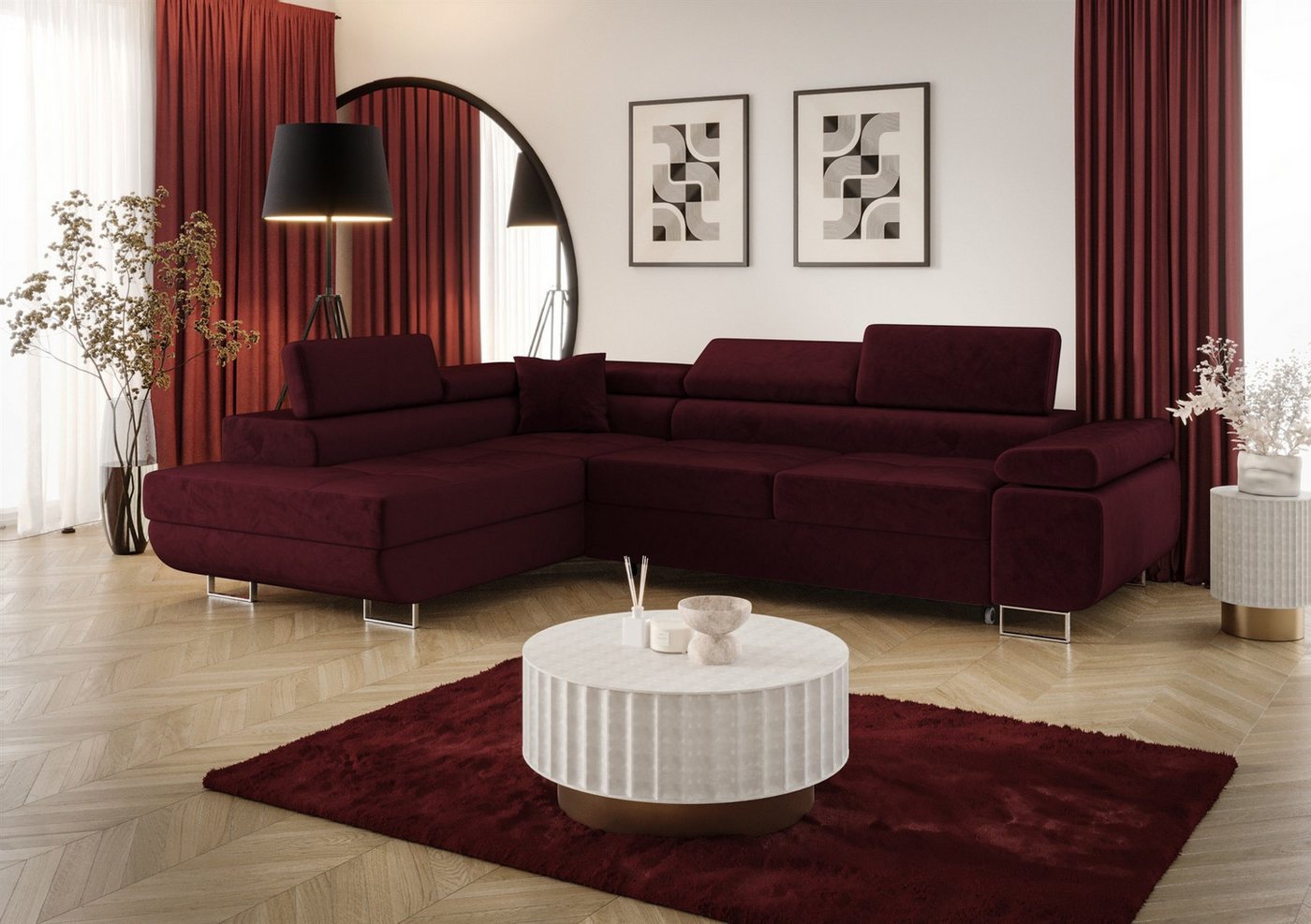 Fun Möbel Ecksofa Schlafsofa FUN MARIKO mit Ottomane in Stoff, Kopfstützen verstellbar Fun Möbel Ecksofa Schlafsofa FUN MARIKO mit Ottomane in Stoff, Kopfstützen verstellbar von Fun Möbel