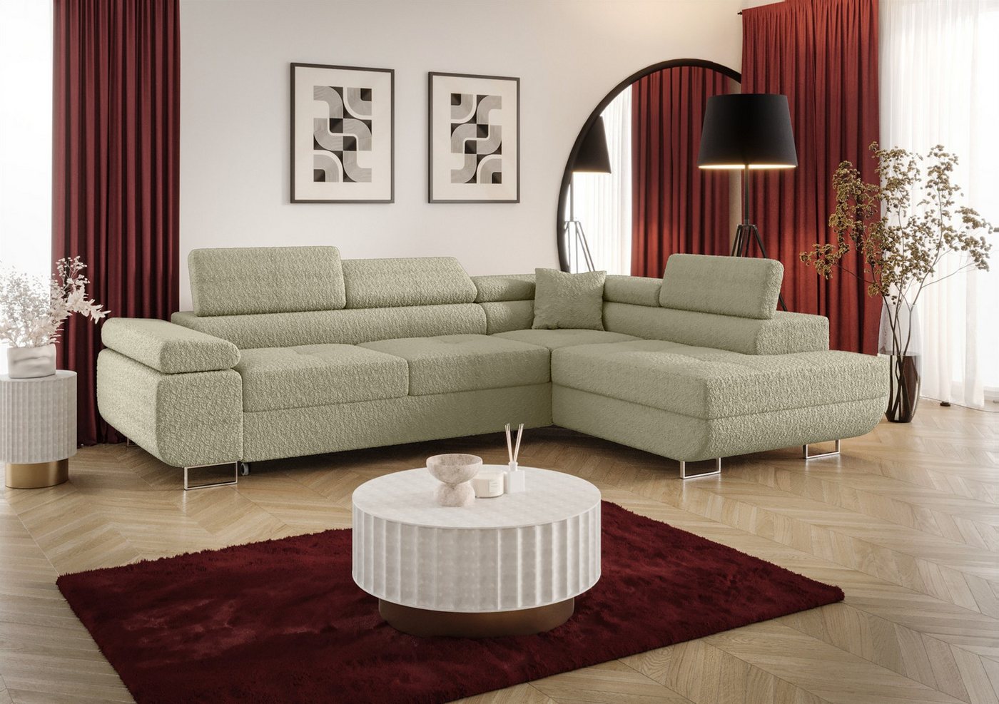 Fun Möbel Ecksofa Schlafsofa FUN MARIKO mit Ottomane in Stoff, Kopfstützen verstellbar Fun Möbel Ecksofa Schlafsofa FUN MARIKO mit Ottomane in Stoff, Kopfstützen verstellbar von Fun Möbel