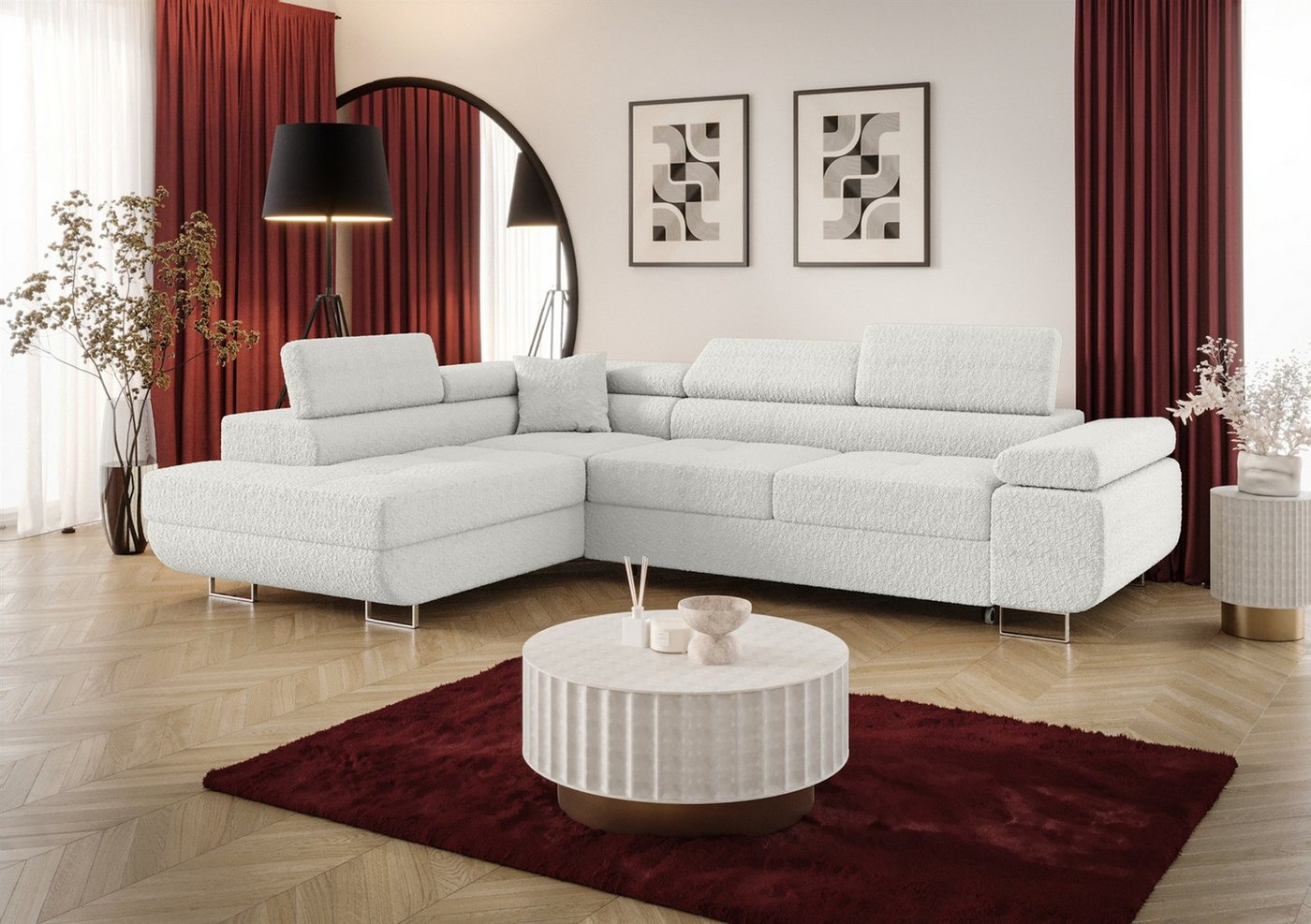 Fun Möbel Ecksofa Schlafsofa FUN MARIKO mit Ottomane in Stoff, Kopfstützen verstellbar Fun Möbel Ecksofa Schlafsofa FUN MARIKO mit Ottomane in Stoff, Kopfstützen verstellbar von Fun Möbel