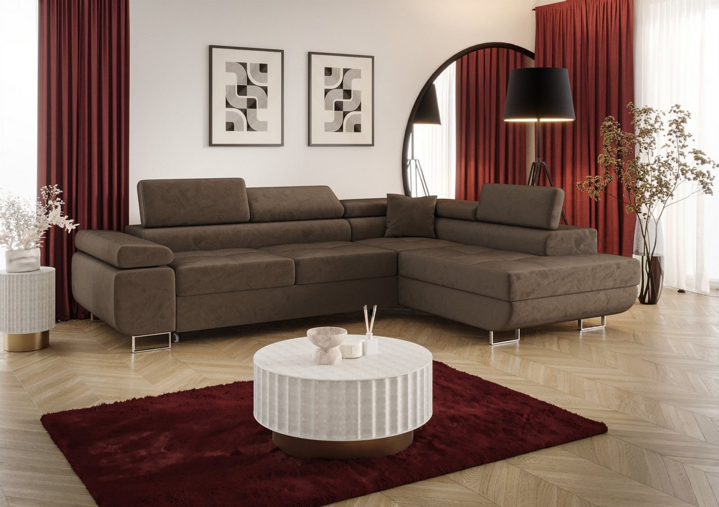 Fun Möbel Ecksofa Schlafsofa FUN MARIKO mit Ottomane in Stoff, Kopfstützen verstellbar Fun Möbel Ecksofa Schlafsofa FUN MARIKO mit Ottomane in Stoff, Kopfstützen verstellbar von Fun Möbel