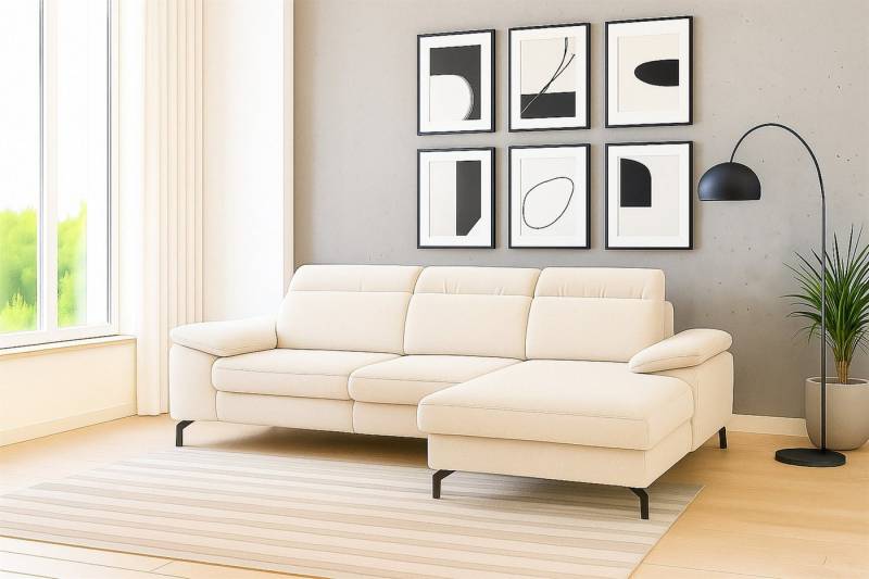 Fun Möbel Ecksofa Schlafsofa MARGIT mit Ottomane in Stoff Alfa, inkl. Bettksten, Sofarücken echt bezogen von Fun Möbel