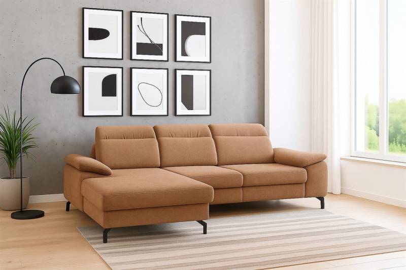 Fun Möbel Ecksofa Schlafsofa MARGIT mit Ottomane in Stoff Alfa, inkl. Bettksten, Sofarücken echt bezogen von Fun Möbel