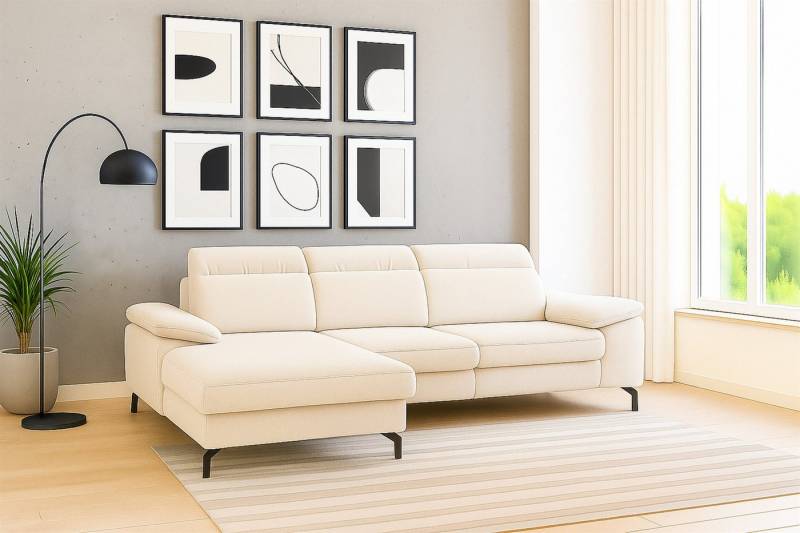 Fun Möbel Ecksofa Schlafsofa MARGIT mit Ottomane in Stoff Alfa, inkl. Bettksten, Sofarücken echt bezogen von Fun Möbel