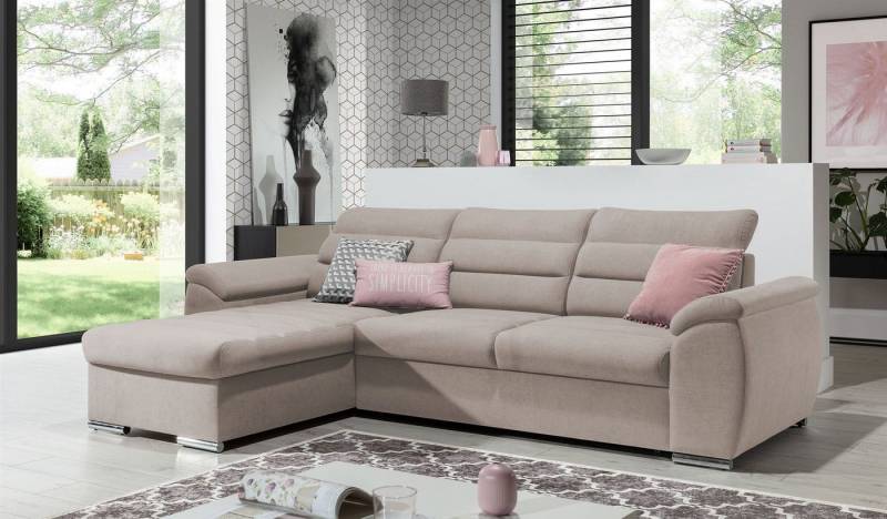 Fun Möbel Ecksofa Schlafsofa PASCARA XS in Stoff mit Ottomane, Bettkästen, Rundumbezug von Fun Möbel
