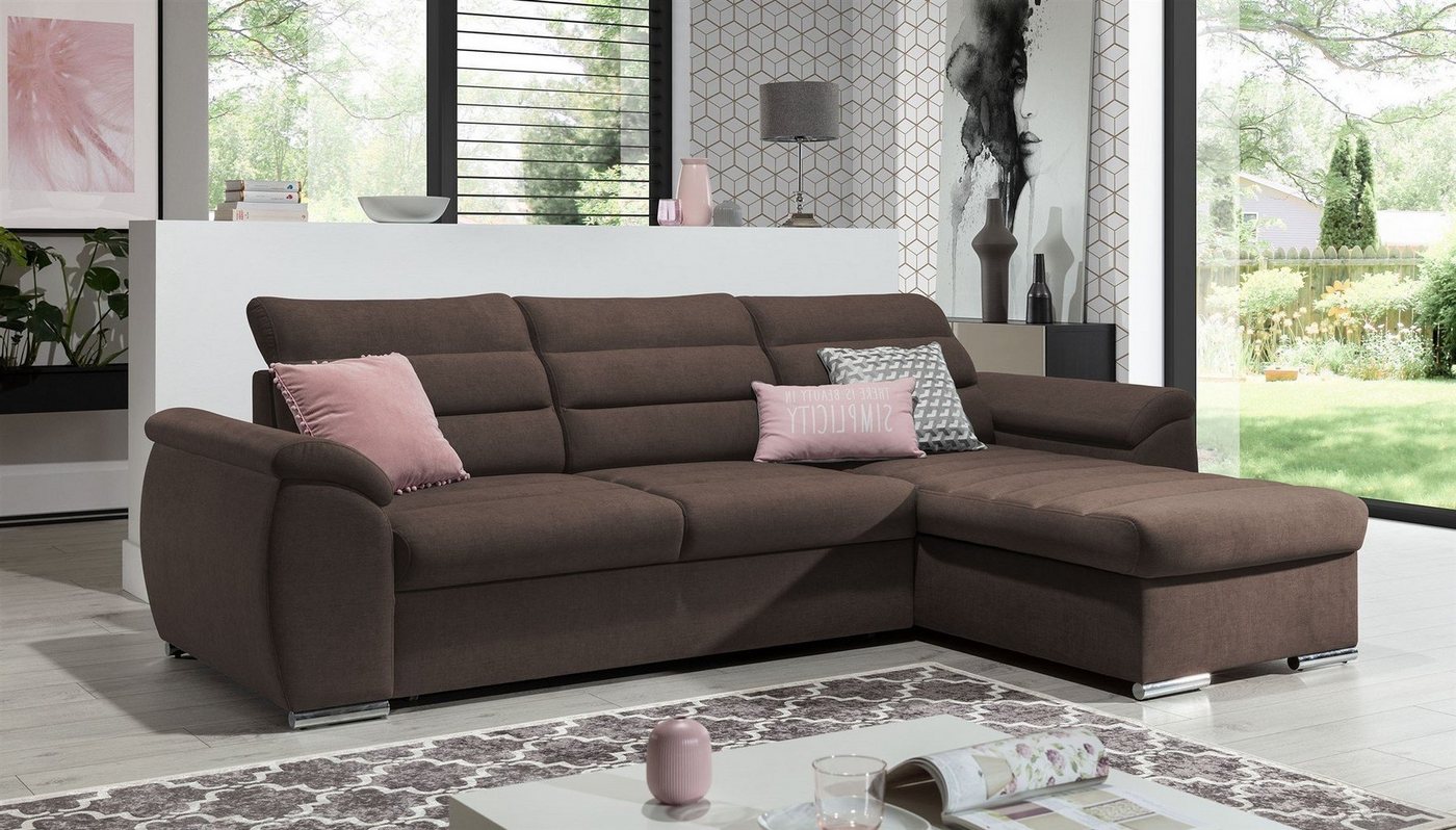 Fun Möbel Ecksofa Schlafsofa PASCARA XS in Stoff mit Ottomane, Bettkästen, Rundumbezug von Fun Möbel