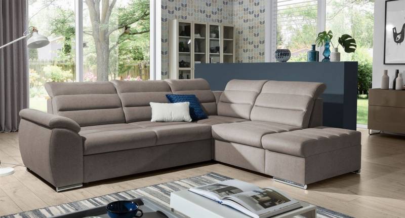Fun Möbel Ecksofa Schlafsofa PASCARA in Stoff mit Ottomane, Bettkästen, Rundumbezug von Fun Möbel