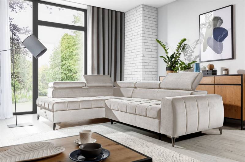 Fun Möbel Ecksofa Schlafsofa Sofa AGNESA SPEED mit Ottomane in Stoff Salvador, mit Schlaffunktion, einstellbare Kopfstützen von Fun Möbel