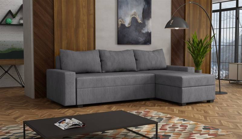 Fun Möbel Ecksofa Schlafsofa Sofa AGNETA LUX in Stoff Lincoln, Ottomane Links oder Rechts, 2 Bettkästen, Rundum bezogen von Fun Möbel