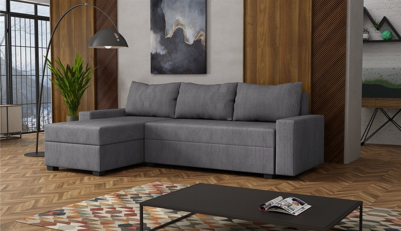 Fun Möbel Ecksofa Schlafsofa Sofa AGNETA LUX in Stoff Lincoln, Ottomane Links oder Rechts, 2 Bettkästen, Rundum bezogen von Fun Möbel