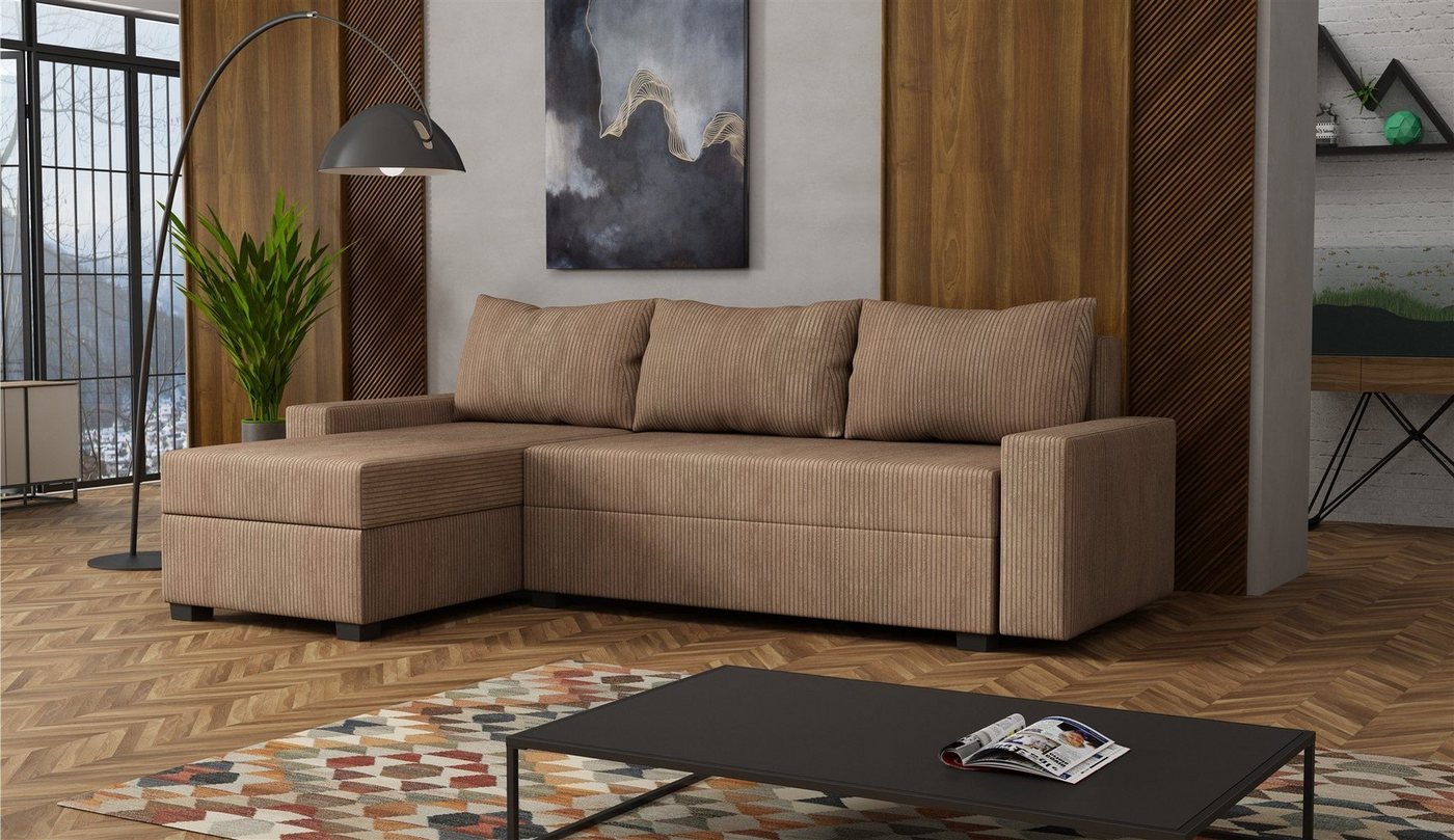 Fun Möbel Ecksofa Schlafsofa Sofa AGNETA in Stoff Lincoln, Ottomane Links oder Rechts, 1 Bettkasten, Rundum bezogen von Fun Möbel