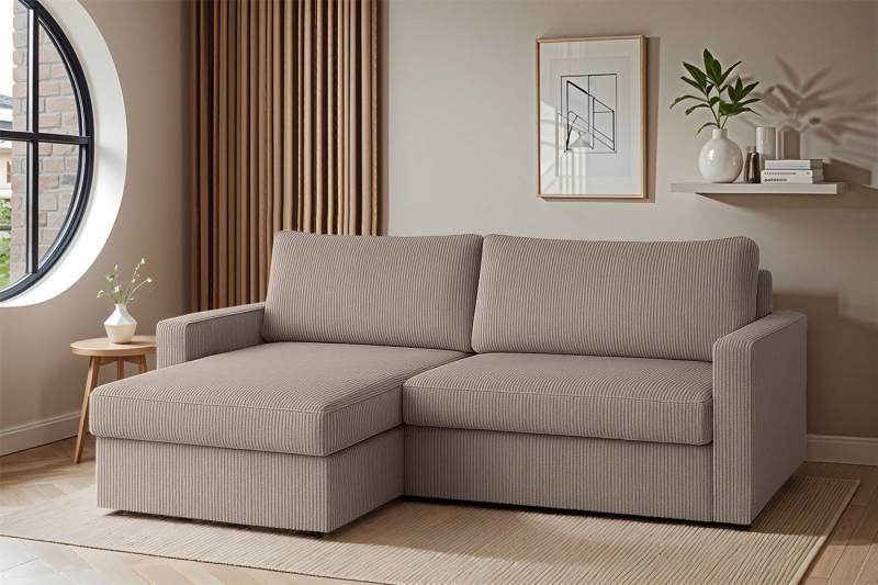 Fun Möbel Ecksofa Schlafsofa Sofa BENDIK in Stoff, Ottomane Links oder Rechts, Bettkasten, Rundumbezug von Fun Möbel