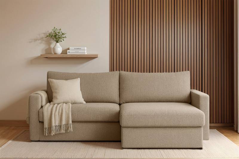 Fun Möbel Ecksofa Schlafsofa Sofa BENDIK in Stoff, Ottomane Links oder Rechts, Bettkasten, Rundumbezug von Fun Möbel
