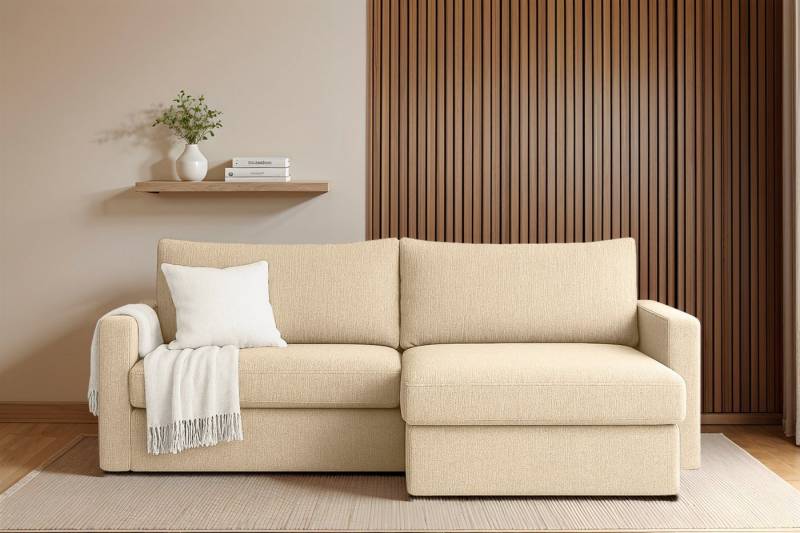 Fun Möbel Ecksofa Schlafsofa Sofa BENDIK in Stoff, Ottomane Links oder Rechts, Bettkasten, Rundumbezug von Fun Möbel
